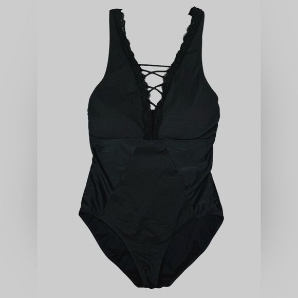 Seekers Australia Black Sexy V Plunge Neckline Lace One Piece Swimsuit - Picture 1 of 6